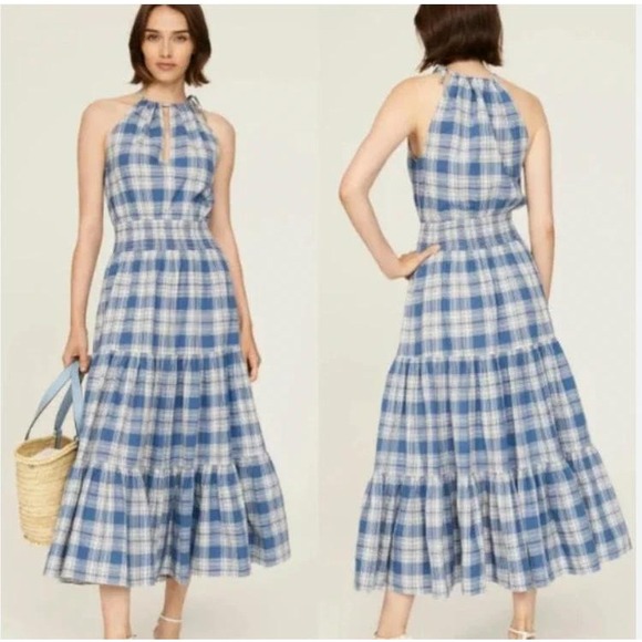 Polo Ralph Lauren Dresses & Skirts - New Polo Ralph Lauren Dress Sz 6 Blue Plaid Smocked Halter Tiered Midi Cotton
